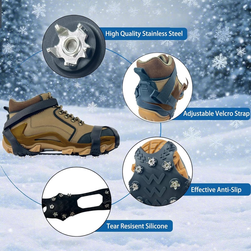 KTLECL Ice Cleats for Shoes and Boots,Silicone Crampons,11 Stainless Shoe Spikes for Snow and ice,Heavy Duty Traction for Hiking,Climbing &Mountaineering,Ice Fishing (Ultra-Cold -45°C, Easy On/Off，Unisex) - Image 2